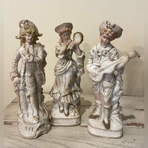 3 Vintage Japan Hand Painted Porcelain Bisque Figurines